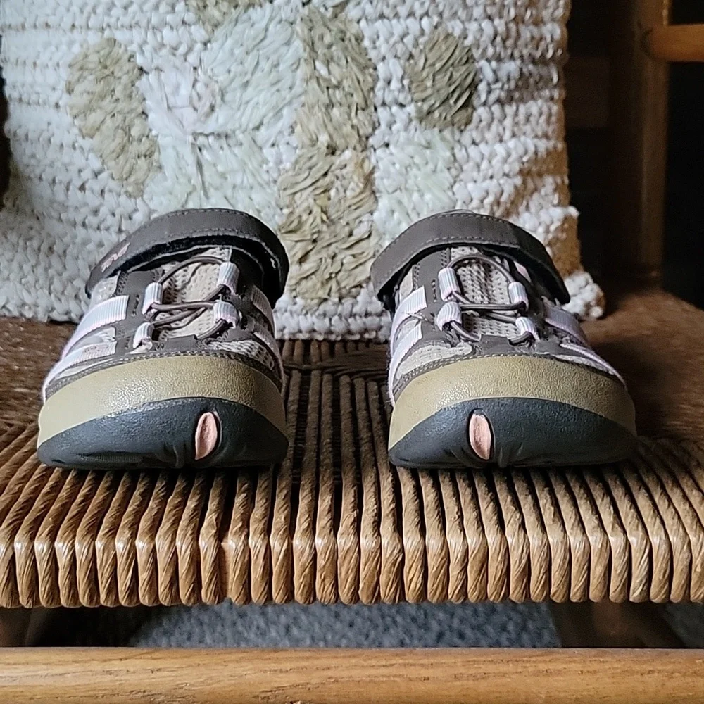 Teva sandals, brown, tan, gray, pink, size 3.